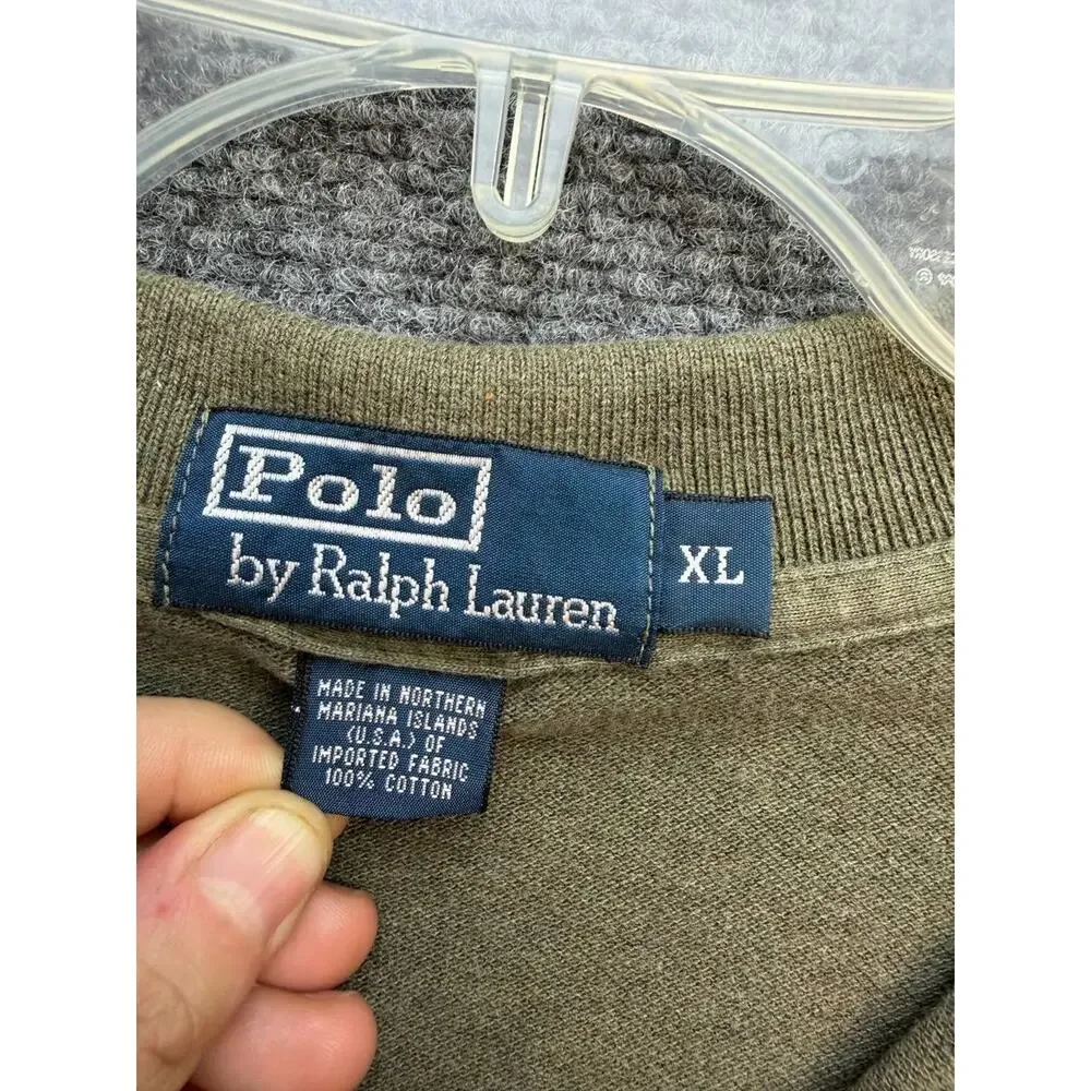 Polo Ralph Lauren Men's Olive Green Long Sleeve Cotton Polo Shirt Size XL